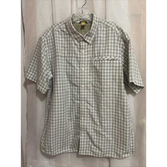 Eddie Bauer Men’s XL Button Down Shirt White Plaid Zip Pocket Hiking Lightweight - Picture 1 of 8
